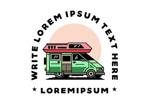 Big van with sliding door for camping illustration badge design vector