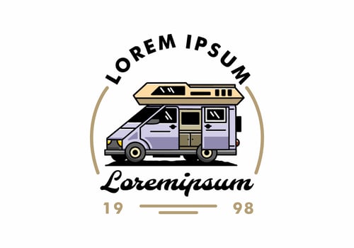 Big van with sliding door for camping illustration badge design vector