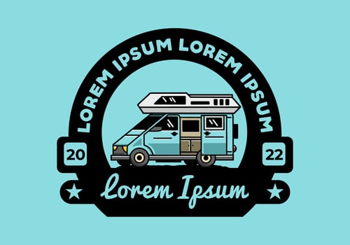 Big van with sliding door for camping illustration badge design vector