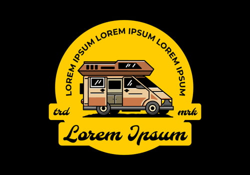 Big van with sliding door for camping illustration badge design vector