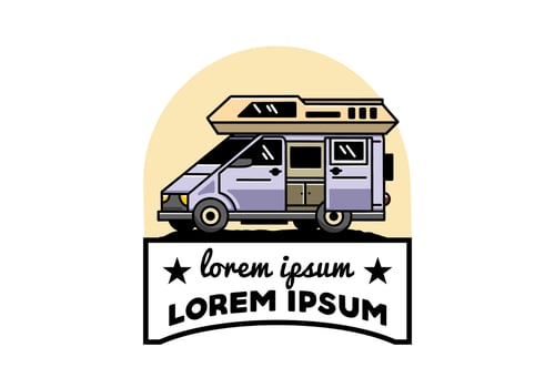 Big van with sliding door for camping illustration badge design vector