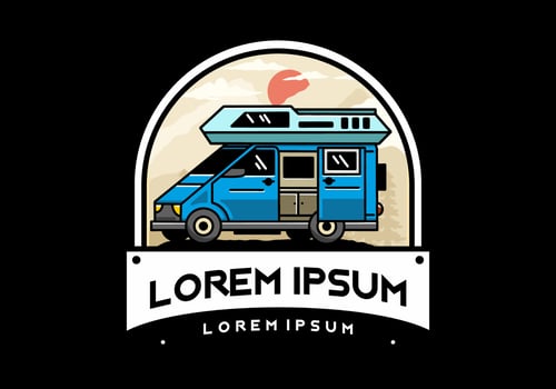 Big van with sliding door for camping illustration badge design vector