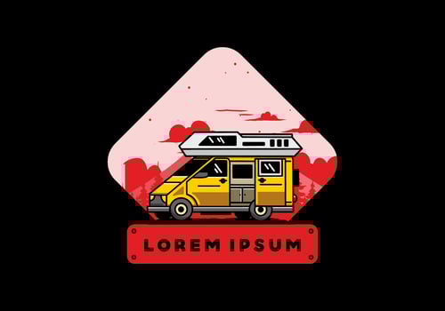 Big van with sliding door for camping illustration badge design vector
