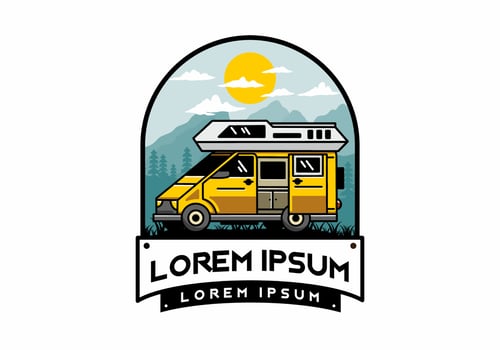 Big van with sliding door for camping illustration badge design vector