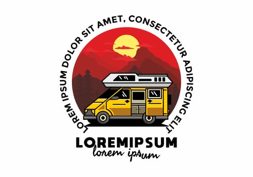 Big van with sliding door for camping illustration badge design vector
