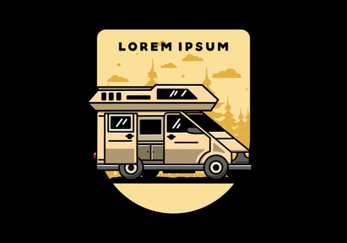 Big van with sliding door for camping illustration badge design vector
