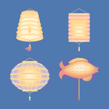 asian traditional lamps vector