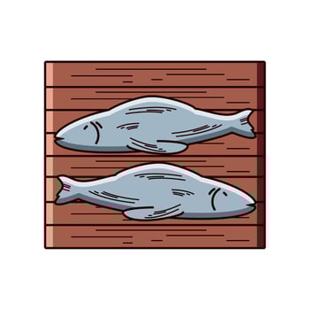 fishes on wooden plank vector