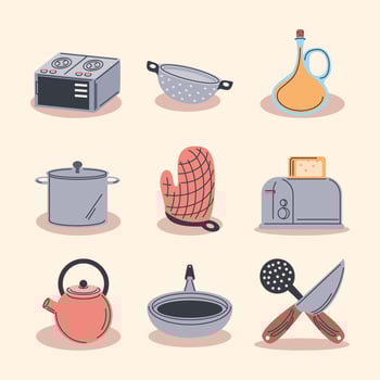 set of kitchen utensils vector