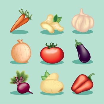 icons, realistic vegetables vector
