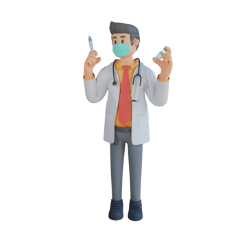 3d male doctor wearing a mask holding a vaccine injection character design illustration png