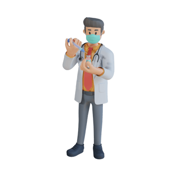 3d male doctor wearing a mask holding a vaccine injection character design illustration png