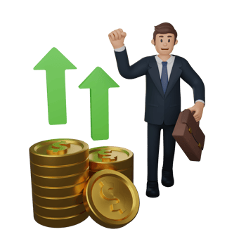 Businessman happy with currency increase character 3d character illustration png