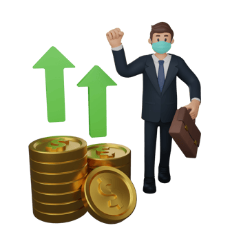 Businessman wearing masks are happy with the rise in the exchange rate illustration 3d rendering png