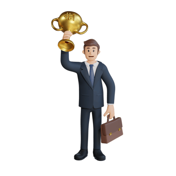 Businessman holding a trophy character 3d character illustration png