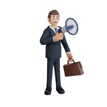 Businessman holding megaphone character 3d character illustration png