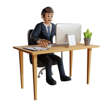 Businessman working in front of computer character 3d character illustration png