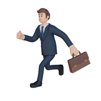 Businessman running and carrying briefcase character 3d character illustration png