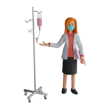 Female doctor wearing a mask with infusion pole 3d character illustration png