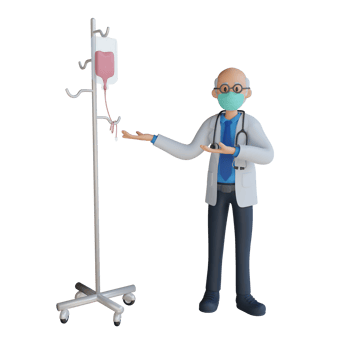 Male doctor wearing a mask with infusion pole 3d character illustration png