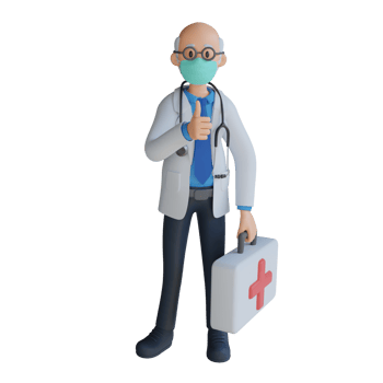 Male doctor wearing a mask presenting with the board 3d character illustration png