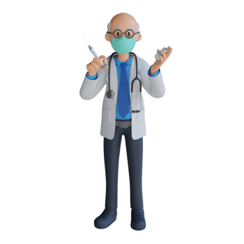 Male doctor wearing a mask holding injection 3d character illustration png