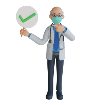 Male doctor wearing a mask presenting with the board 3d character illustration png