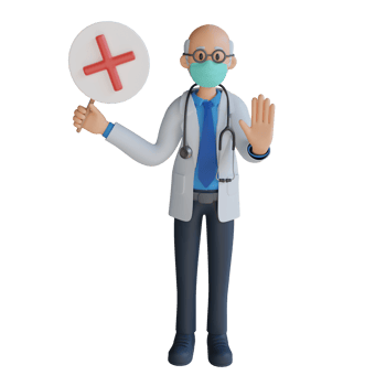 Male doctor wearing a mask presenting with the board 3d character illustration png