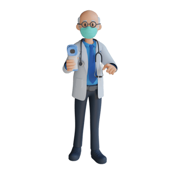 Male doctor wearing a mask holding thermogun 3d character illustration png