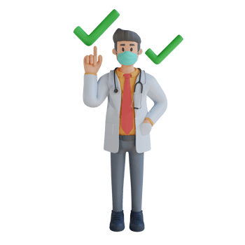 Male doctor wearing a mask presenting with the board 3d character illustration png