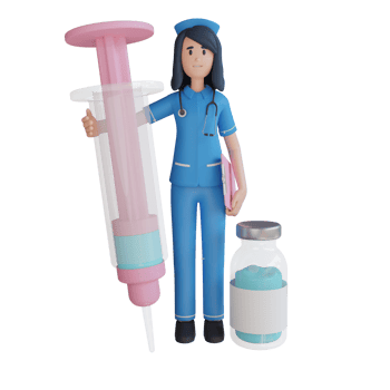 Nurse holding a big injection 3d character illustration png