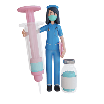 Nurse wear mask holding a big injection 3d character illustration png