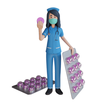 Nurse wearing a mask holding medicine tablets 3D Character illustration png