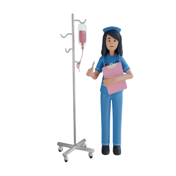 Nurse standing near the infusion pole 3d character illustration png