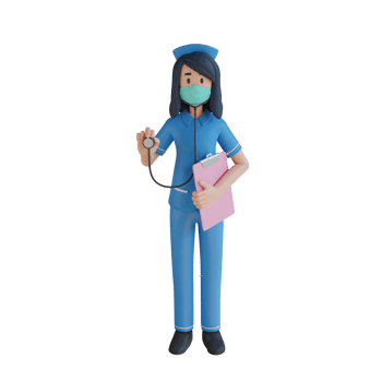 Nurse wearing a mask holding a stethoscope 3d character illustration png