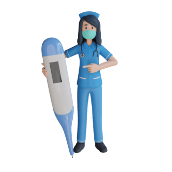 Nurse wear mask holding big thermometer 3d character illustration png