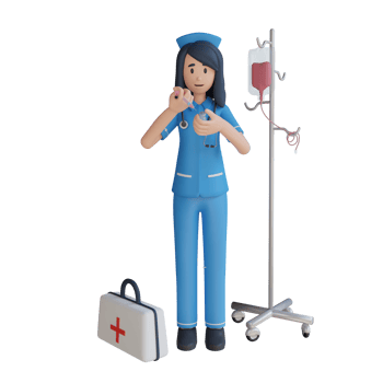 Nurse standing near infusion pole 3d character illustration png