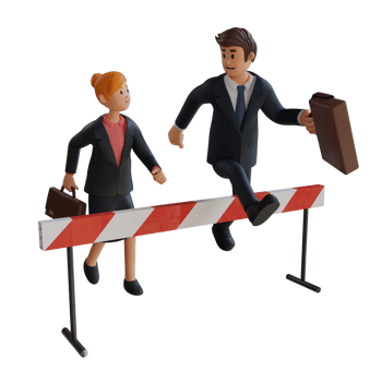 Businessman and woman running over obstacles character 3d character illustration png