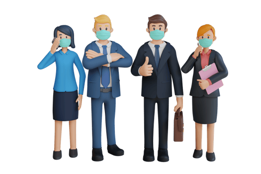 Business man and woman standing side by side character wearing mask 3d character illustration png