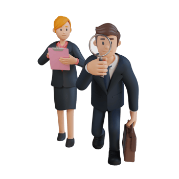 Businessman and women looking for a solution character 3d character illustration png