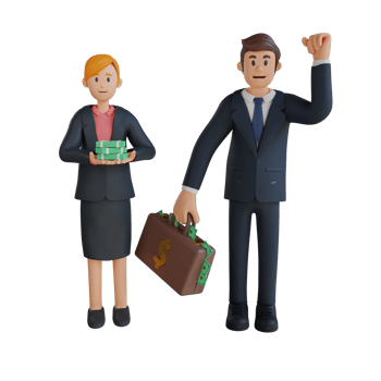 Businessman and women bring a lot of money character 3d character illustration png