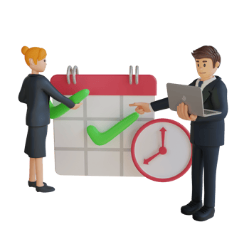 Businessman and women determine the schedule on the calendar character 3d character illustration png
