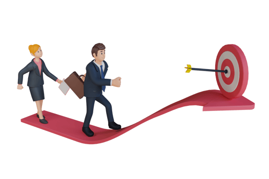 Businessman and woman running towards the target character 3d character illustration png