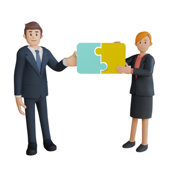 Businessman and woman putting jigsaw puzzle together character 3d character illustration png