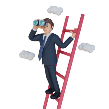Businessman searching with binoculars and arrows character 3d character illustration png