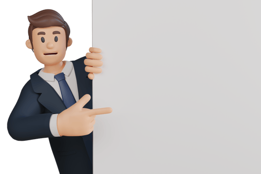 Businessman holding blank white canvas character 3d character illustration png