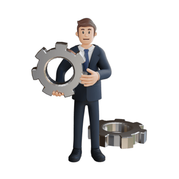 Businessman holding a gear character 3d character illustration png
