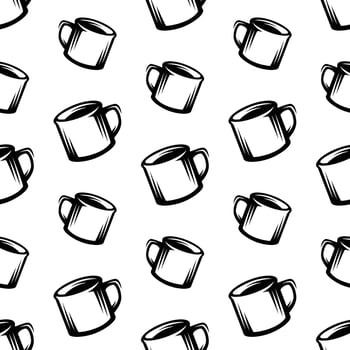 pattern seamless of coffee mug in style vintage, retro, engraved. - vector illustrations