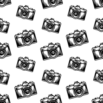 pattern seamless of camera in style vintage, retro, engraved. - vector illustrations