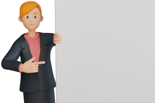 Businesswoman holding blank white canvas 3d character illustration png